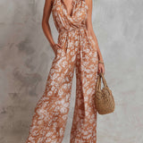 Liz - Elegant Floral Print Sleeveless Wide-Leg Jumpsuit
