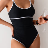 Maclair & Co. - Womens Tummy Control Swimsuit Color Block One Piece Bathing Suits Slimming Double Straps Swimwear High Cut Swim Suit