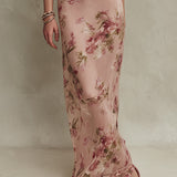 Lia - Elegant Floral Print Chiffon Maxi Dress with Keyhole Neckline