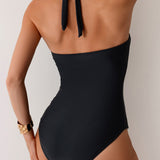 Maclair & Co. - Women's One Piece Swimsuit V Neck Halter Swimwear Twist Front Ruched Tummy Control Bathing Suit