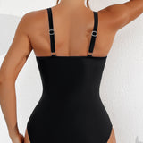Maclair & Co. - Women Plus Size One Piece Swimsuit V Neck Mesh Sheer Tummy Control Bathing Suit