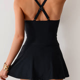 Maclair & Co. - Women's Twisted Ruched Swim Dress Slit Strap Tankini Swimsuit