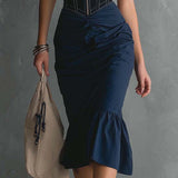 Christine - Elegant Halter Zipper Ruched Midi Dress