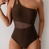 Maclair & Co. - Women's One Piece Swimsuits Tummy Control Mesh Patchwork Bathing Suit One Shoulder Adjustable Straps
