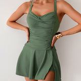 Maclair & Co. - Women's Twisted Ruched Swim Dress Slit Strap Tankini Swimsuit