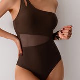 Maclair & Co. - Women's One Piece Swimsuits Tummy Control Mesh Patchwork Bathing Suit One Shoulder Adjustable Straps
