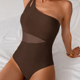 Maclair & Co. - Women's One Piece Swimsuits Tummy Control Mesh Patchwork Bathing Suit One Shoulder Adjustable Straps