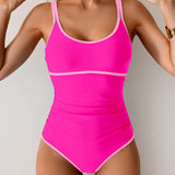 Maclair & Co. - Womens Tummy Control Swimsuit Color Block One Piece Bathing Suits Slimming Double Straps Swimwear High Cut Swim Suit