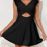Maclair & Co. - Women's One Piece Swimsuit Ruffle Cutout Swimdress Tummy Control V Neck Wrap Swimwear