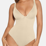 Deep V Neck Tummy Control Thong Bodysuit