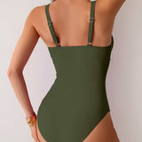 Maclair & Co. - Women's One Piece Swimsuit Sexy Mesh Sheer Tummy Control Bathing Suit Cross Twist Front Swimwear