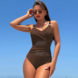 Maclair & Co. - Women's One Piece Swimsuit Sexy Mesh Sheer Tummy Control Bathing Suit Cross Twist Front Swimwear