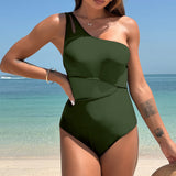 Maclair & Co. - Women's One Piece Swimsuits Tummy Control Mesh Patchwork Bathing Suit One Shoulder Adjustable Straps