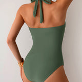 Maclair & Co. - Women's One Piece Swimsuit V Neck Halter Swimwear Twist Front Ruched Tummy Control Bathing Suit