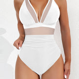 Maclair & Co. - Women Plus Size One Piece Swimsuit V Neck Mesh Sheer Tummy Control Bathing Suit