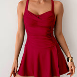 Maclair & Co. - Women's Twisted Ruched Swim Dress Slit Strap Tankini Swimsuit