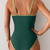 Maclair & Co. - Womens Tummy Control Swimsuit Color Block One Piece Bathing Suits Slimming Double Straps Swimwear High Cut Swim Suit