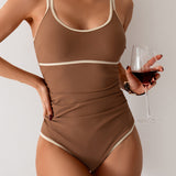 Maclair & Co. - Womens Tummy Control Swimsuit Color Block One Piece Bathing Suits Slimming Double Straps Swimwear High Cut Swim Suit