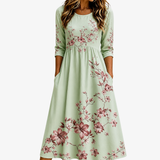 Sage Blossom Grace Pocket Midi Dress