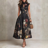 Sarah - Floral Keyhole Pleated Midi Dress