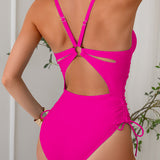 Maclair & Co. - Womens One Piece Swimsuits Tummy Control Summer Beach Bathing Suit for Women Solid Color V Neck Back O Ring Swimwear