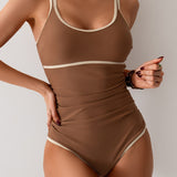 Maclair & Co. - Womens Tummy Control Swimsuit Color Block One Piece Bathing Suits Slimming Double Straps Swimwear High Cut Swim Suit