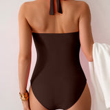 Maclair & Co. - Women's One Piece Swimsuit V Neck Halter Swimwear Twist Front Ruched Tummy Control Bathing Suit