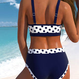 Elizabeth - High-Waisted Polka Dot Bikini with Patchwork Design