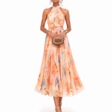 Aurora - Halter Neck Dress with Watercolor Print