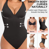 Deep V Neck Tummy Control Thong Bodysuit