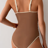 Maclair & Co. - Womens Tummy Control Swimsuit Color Block One Piece Bathing Suits Slimming Double Straps Swimwear High Cut Swim Suit