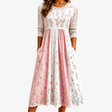 Blush Meadow Patchwork Pocket Midi Dress