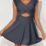 Maclair & Co. - Women's One Piece Swimsuit Ruffle Cutout Swimdress Tummy Control V Neck Wrap Swimwear
