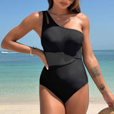 Maclair & Co. - Women's One Piece Swimsuits Tummy Control Mesh Patchwork Bathing Suit One Shoulder Adjustable Straps