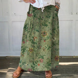 Women's Retro Art Print  Linen Pocket Skirt