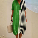 Naomi - Vibrant Green Dress with Black Stripes