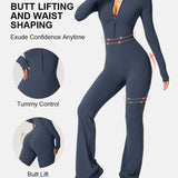 Women Zip Up Long Sleeve Workout Jumpsuit