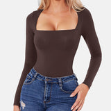 Square Neck Sculpting Bodysuit Second Skin Fit Seamless Thong