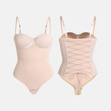 Sexy Back Lace-up Thong Seamless Corset Bodysuit