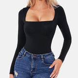 Square Neck Sculpting Bodysuit Second Skin Fit Seamless Thong