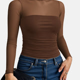 Illusion Mesh Turtleneck Long Sleeve Tummy Control Bodysuit