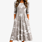 Silver Blossom Grace Pocket Midi Dress