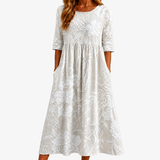 Whispering Garden Elegant Pocket Midi Dress