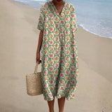 Eulalia - Retro Floral Dress in Aqua Green