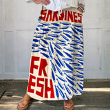 Women's Vintage Fish Sardines Art Print Linen Pocket Skirt