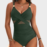 Maclair & Co. - Metallic Accent Mesh Panel One-Piece Swimsuit
