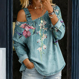 Carla - Denim Top with Exposed Shoulders