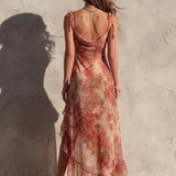 Camilla - Asymmetric Floral Dress with Slit and Ruffles