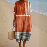Selene - Terracotta Dress with Graphic Stripes