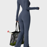 Women Zip Up Long Sleeve Workout Jumpsuit